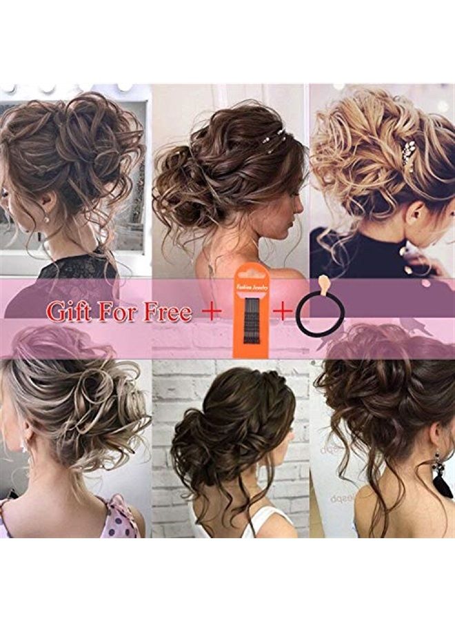 Tousled Updo Messy Bun Hair Piece Scrunchies Synthetic Wavy Extension Ponytail with Elastic Rubber Band Hairpiece Updo Scrunchies Wavy Hair and Ponytail Chignon Instant Ponytail for Women-2/99J#