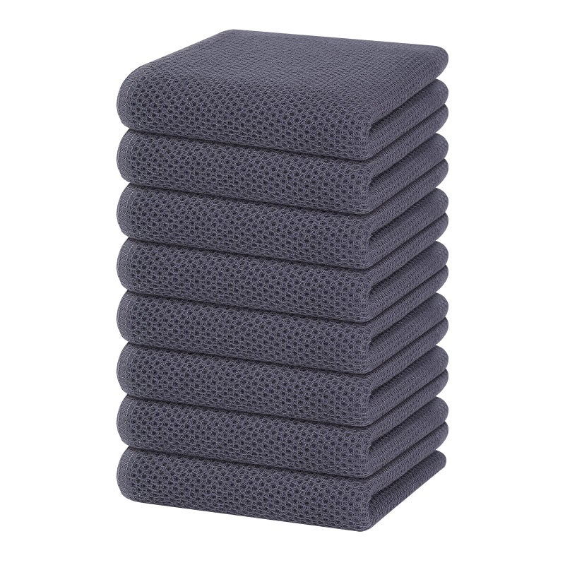 Homaxy 100 Cotton Waffle Weave Kitchen Dish Towels Ultra Soft Absorbent Quick Drying Cleaning Towel 13 x 28 Inches 8Pack Dark Grey