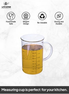 Life Smile Glass Measuring Cup with Insulate Handle - Made of Glass Measuring Pitcher for Kitchen or Restaurant, Easy to Read Measuring Jug (450 milliliter)  - Image 2
