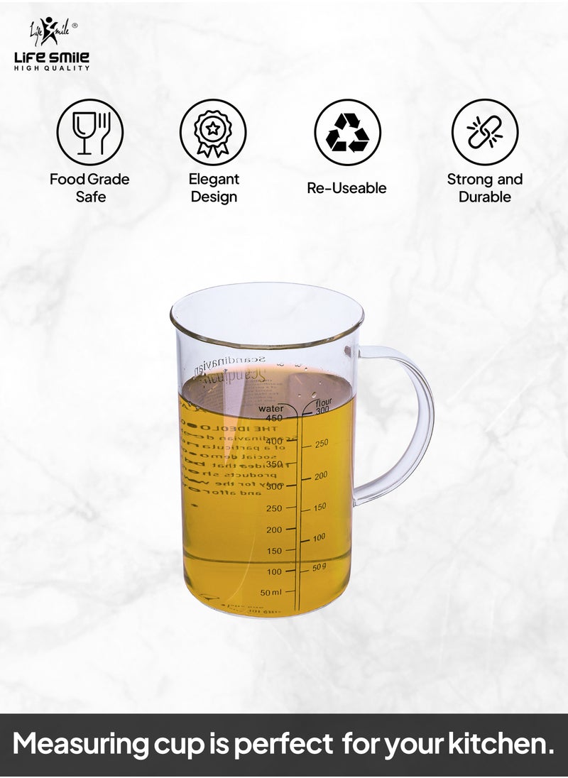 Life Smile - Glass Measuring Cup with Insulate Handle - Made of Glass Measuring Pitcher for Kitchen or Restaurant, Easy to Read Measuring Jug (450 milliliter) - Image 1