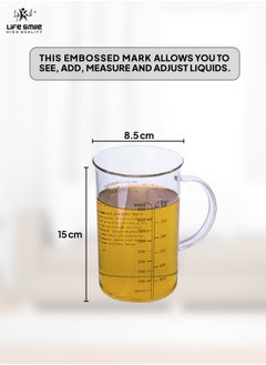 Life Smile Glass Measuring Cup with Insulate Handle - Made of Glass Measuring Pitcher for Kitchen or Restaurant, Easy to Read Measuring Jug (450 milliliter)  - Image 3