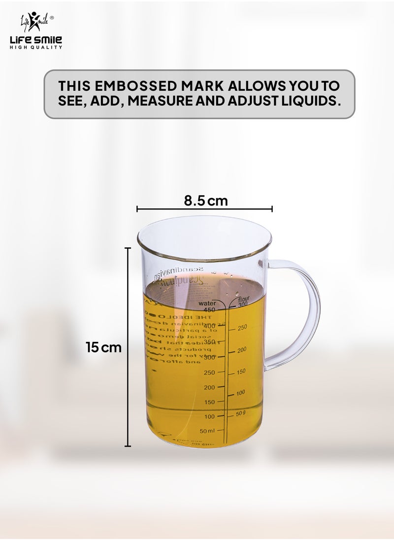 Life Smile - Glass Measuring Cup with Insulate Handle - Made of Glass Measuring Pitcher for Kitchen or Restaurant, Easy to Read Measuring Jug (450 milliliter) - Image 1