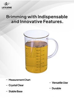 Life Smile Glass Measuring Cup with Insulate Handle - Made of Glass Measuring Pitcher for Kitchen or Restaurant, Easy to Read Measuring Jug (450 milliliter)  - Image 4