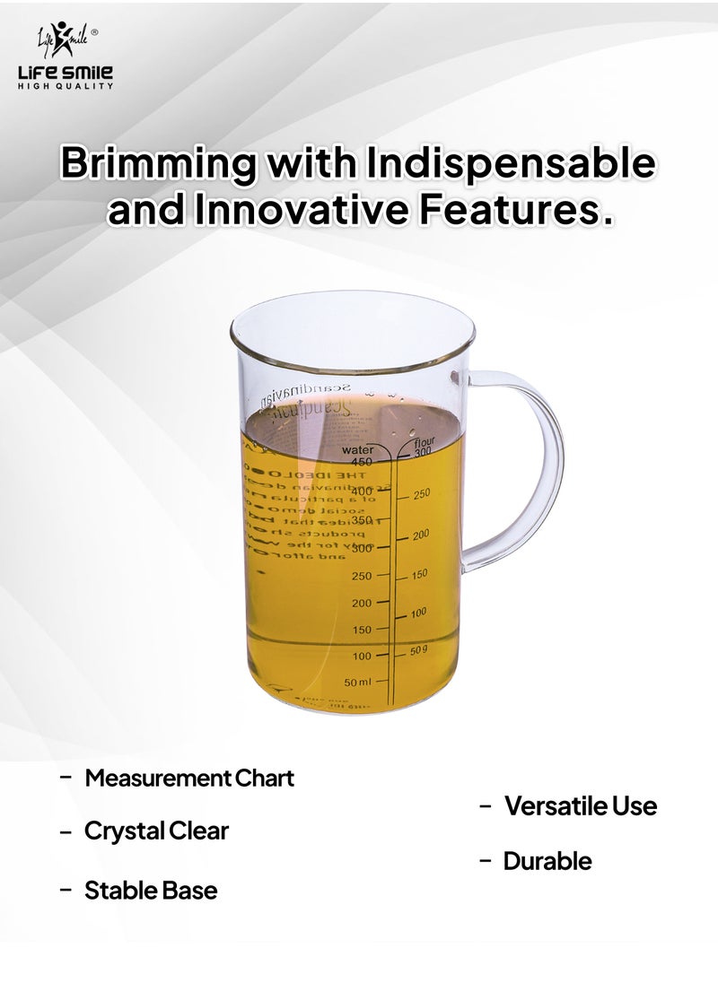 Life Smile - Glass Measuring Cup with Insulate Handle - Made of Glass Measuring Pitcher for Kitchen or Restaurant, Easy to Read Measuring Jug (450 milliliter) - Image 1