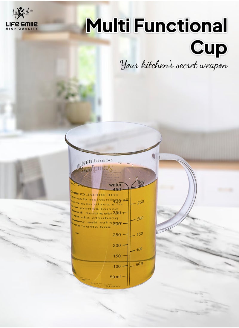 Life Smile - Glass Measuring Cup with Insulate Handle - Made of Glass Measuring Pitcher for Kitchen or Restaurant, Easy to Read Measuring Jug (450 milliliter) - Image 1