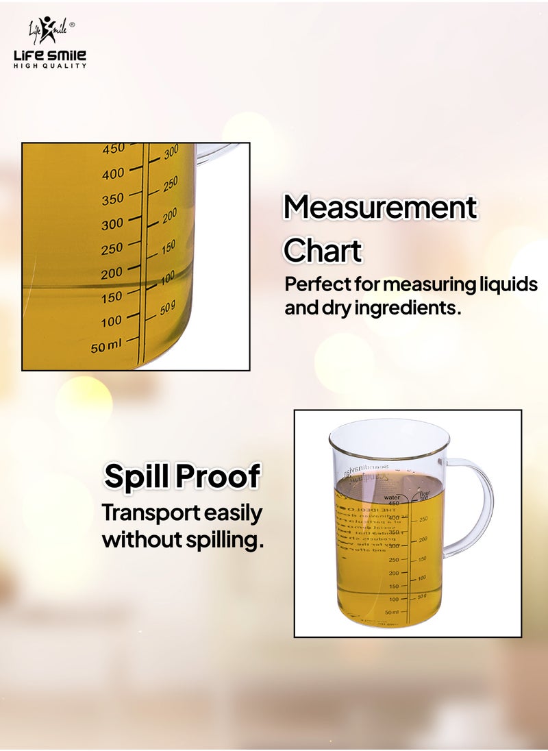 Life Smile - Glass Measuring Cup with Insulate Handle - Made of Glass Measuring Pitcher for Kitchen or Restaurant, Easy to Read Measuring Jug (450 milliliter) - Image 1