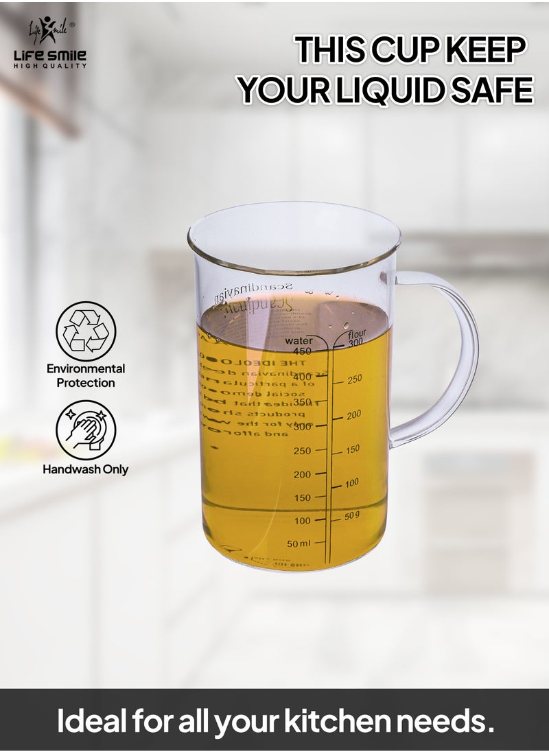 Life Smile - Glass Measuring Cup with Insulate Handle - Made of Glass Measuring Pitcher for Kitchen or Restaurant, Easy to Read Measuring Jug (450 milliliter) - Image 1