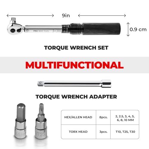 Pro Bike Tool طقم مفاتيح عزم الدوران القابلة للتعديل من برو بايك تول - مفتاح دقيق 1/4 مع نطاق 2-20 نيوتن متر - طقم أدوات دراجة كامل مع رؤوس سداسية وتوركس وحقيبة للتخزين السهل - Image 3