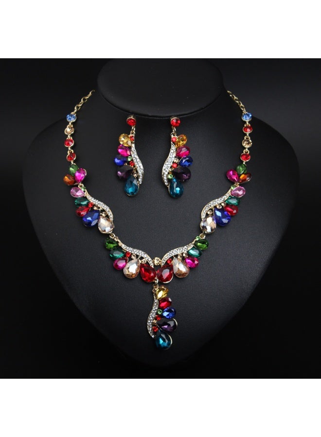 NIBEMINENT Luxury Droplet Gem Short Necklace and Earring Set