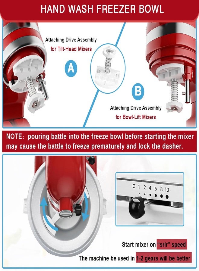 Akiosk Ice Cream Maker Attachment for KitchenAid Stand Mixer, Ice Cream Bowl Compatible with 4.5/5QT & 6QT Stand Mixers, Ice Cream & Sorbet Gelato Maker Attachment, 2 Quart - Image 4