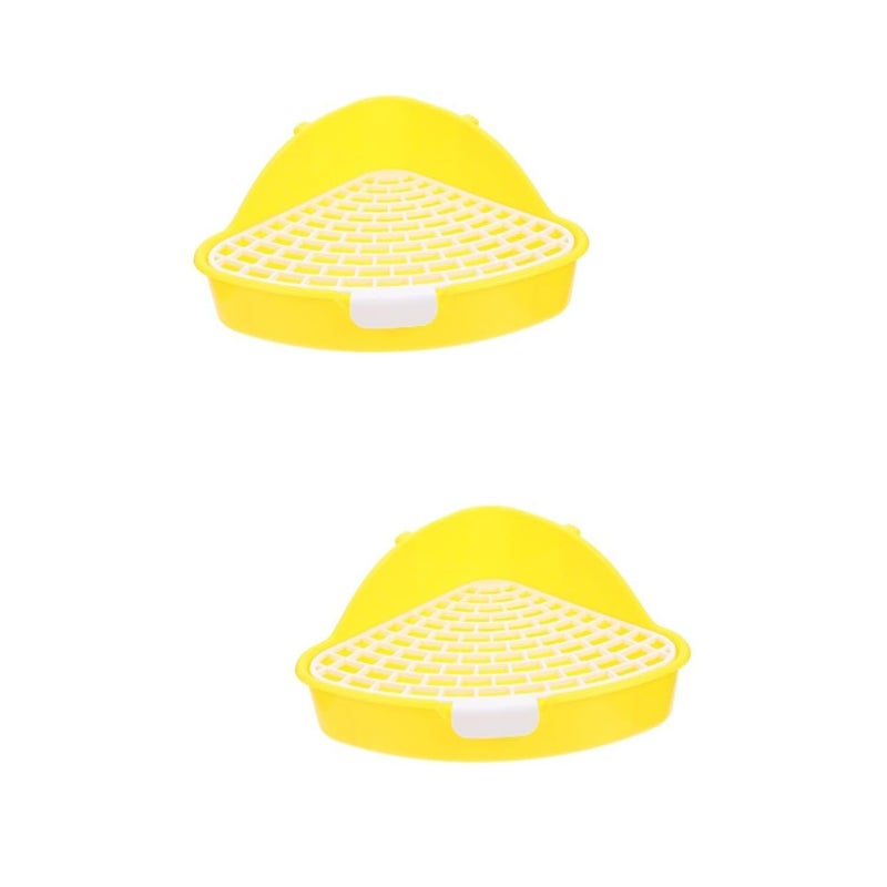2Pcs Yellow Bunny Litter Box Triangle Pet Toilet for Rabbits Guinea Pigs Hamsters - Image 2