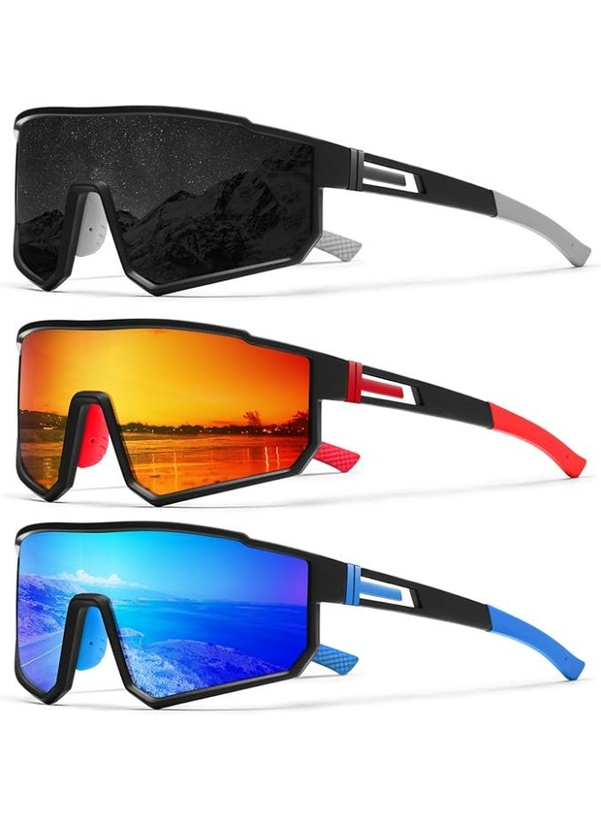 أوزيغالور 3-حزمة نظارات شمسية رياضية مستقطبة للرجال، نظارات شمسية للدراجات الجبلية بحماية UV400 وإطار كبير - Image 1