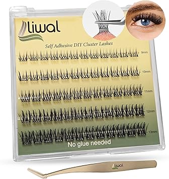 Liwal Self Adhesive Eyelashes No Glue No Remover Needed 60 Pcs C Curl 913mm PreGlued Cluster Lashes Reusable PressOn Eyelashes with Tweezer LWClassic 913 Mix - Image 1