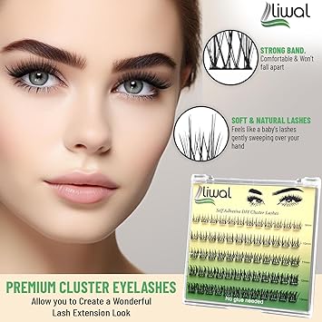 Liwal Self Adhesive Eyelashes No Glue No Remover Needed 60 Pcs C Curl 913mm PreGlued Cluster Lashes Reusable PressOn Eyelashes with Tweezer LWClassic 913 Mix - Image 2