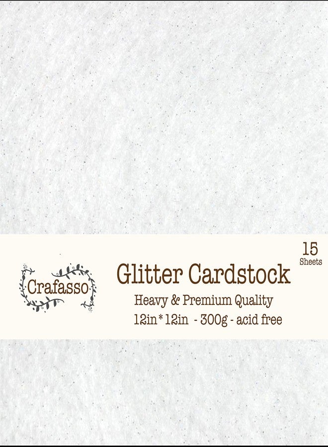 Crafasso 12" x 12" 300gms Heavy & Premium Glitter cardstock, 15 Sheets, White - Image 1