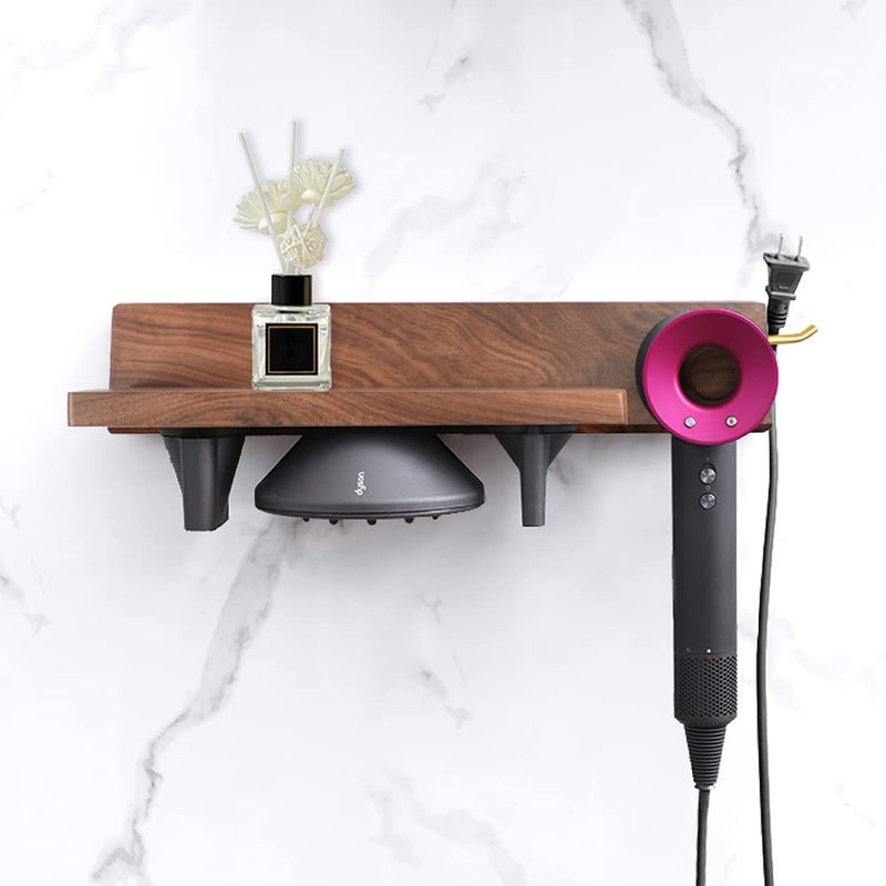 DALUOBO Supersonic Hair Dryer Holder Magnetic Hair Dryer Display Rack Wooden Bathroom Wall Mount Organizer A