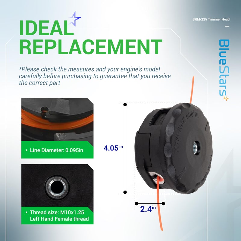 BlueStars Upgraded 2 Pcs SRM-225 String Trimmer Head - Compatible with Speed Feed 400 for Echo Weed Eater SRM 225 SRM210 SRM2100 SRM225 SRM200 SRM230 SRM250 SRM265 Shiandaiwa T195S T220 T222 Trimmer - Image 2