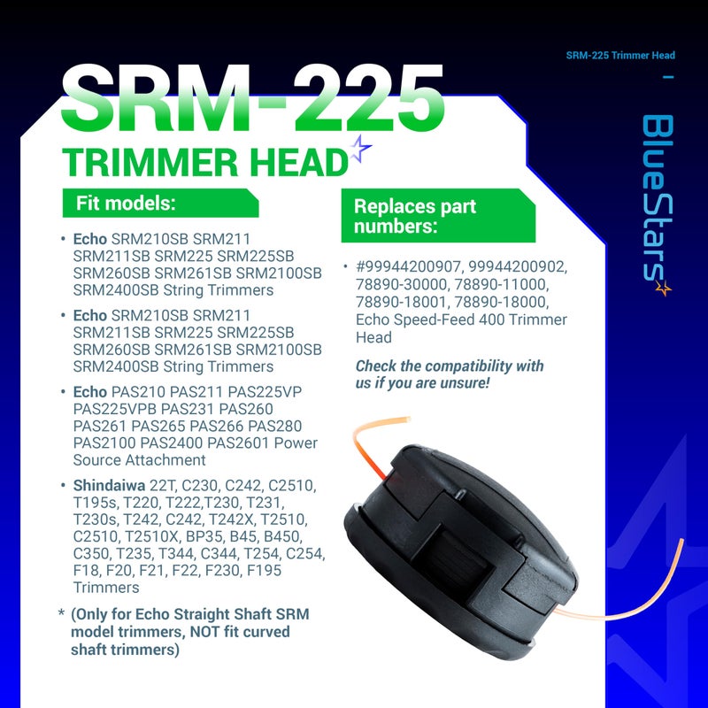 BlueStars Upgraded 2 Pcs SRM-225 String Trimmer Head - Compatible with Speed Feed 400 for Echo Weed Eater SRM 225 SRM210 SRM2100 SRM225 SRM200 SRM230 SRM250 SRM265 Shiandaiwa T195S T220 T222 Trimmer - Image 4