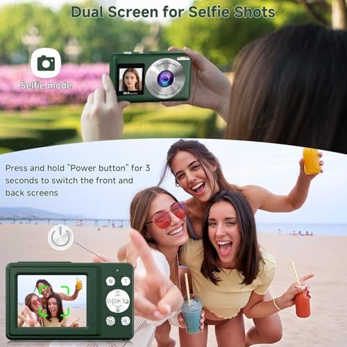 SMARTKLIK Digital Camera, 56MP 2.7K Dual-Screen Selfie Camera with 16X Zoom, 20 Filters & Anti-Shake, Portable Point and Shoot Digital Cameras with 32GB Card, Compact Travel Cameras for Beginners Teens Kids - Image 3
