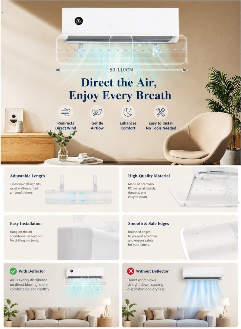 Split Air Conditioner Deflector, Easy Installation Without Punching For Wall, AC Vent Deflector Adjustable Size To Fit All Types And Sizes Of Air Conditioners - Image 2
