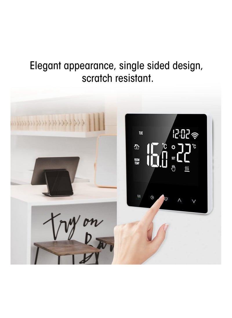 SYOSI - ترموستات ذكي، جهاز تحكم في درجة الحرارة ME81H AC 230V، ترموستات ذكي يعمل بالواي فاي، شاشة LCD، ترموستات ذكي، ترموستات تدفئة أرضية (16 أمبير، ظهر أبيض وضغط أبيض) - Image 1