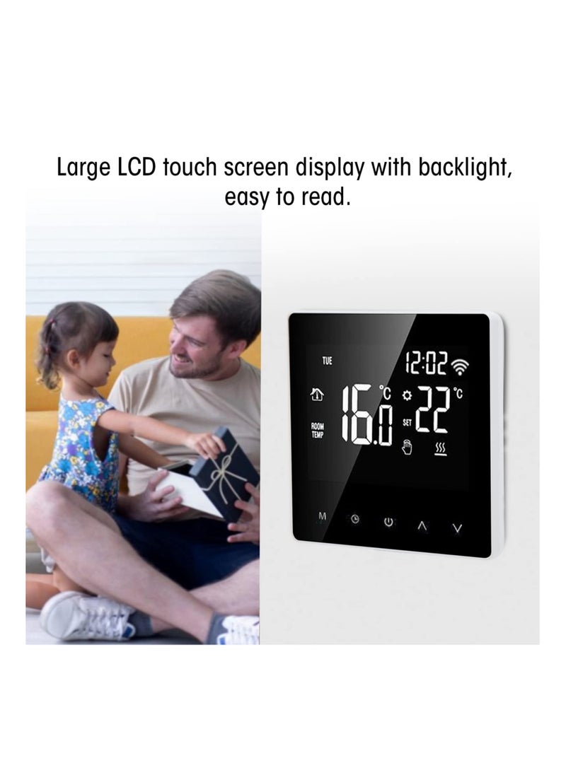 SYOSI - ترموستات ذكي، جهاز تحكم في درجة الحرارة ME81H AC 230V، ترموستات ذكي يعمل بالواي فاي، شاشة LCD، ترموستات ذكي، ترموستات تدفئة أرضية (16 أمبير، ظهر أبيض وضغط أبيض) - Image 1