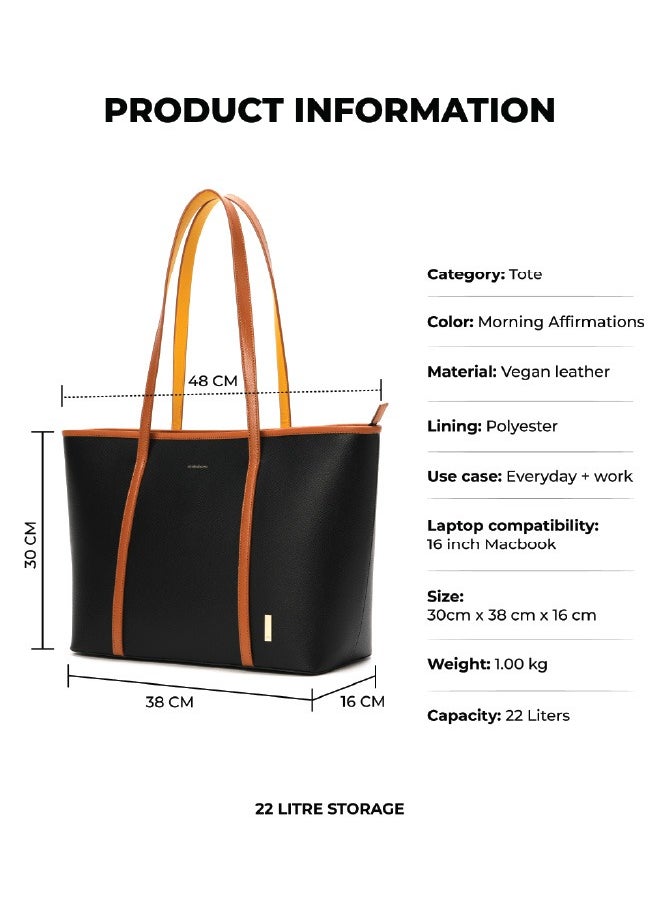 Mokobara MOKOBARA The Astrid Tote Vegan Leather Oversized Black Tote Bag for Women (Morning Affirmations)  - Image 3