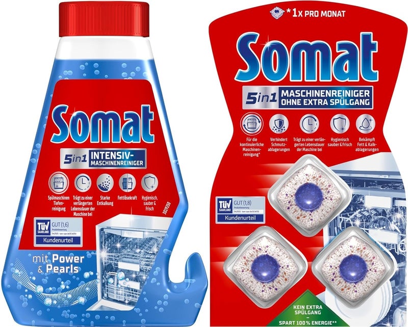 Somat Dishwasher Cleaning Kit Consisting of Intensive Machine Cleaner (250 ml) & Duo Machine Cleaner Tabs (Pack of 3) - Image 1