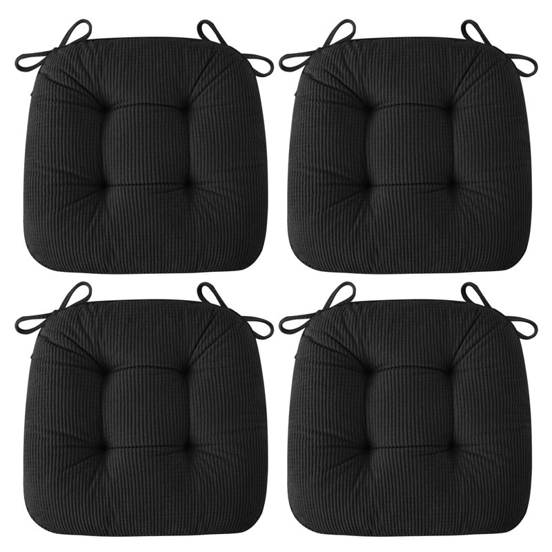 AddGrace Chair Cushions for Dining Chairs Soft Kitchen Seat Cushions 18" x 18" x 3" Non-Slip Seat Pads Black Set of 4 - Image 1