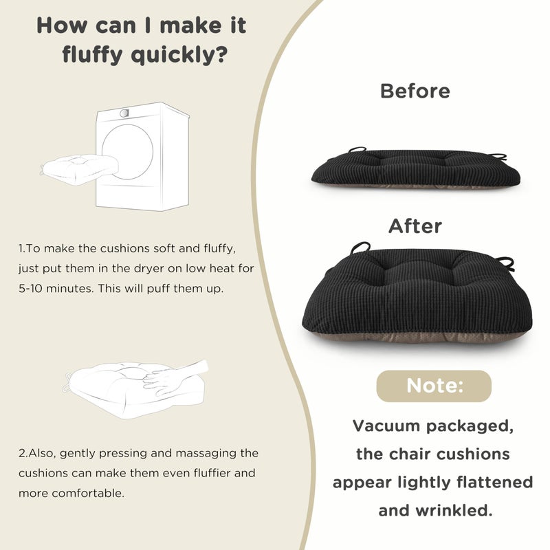 AddGrace Chair Cushions for Dining Chairs Soft Kitchen Seat Cushions 18" x 18" x 3" Non-Slip Seat Pads Black Set of 4 - Image 5