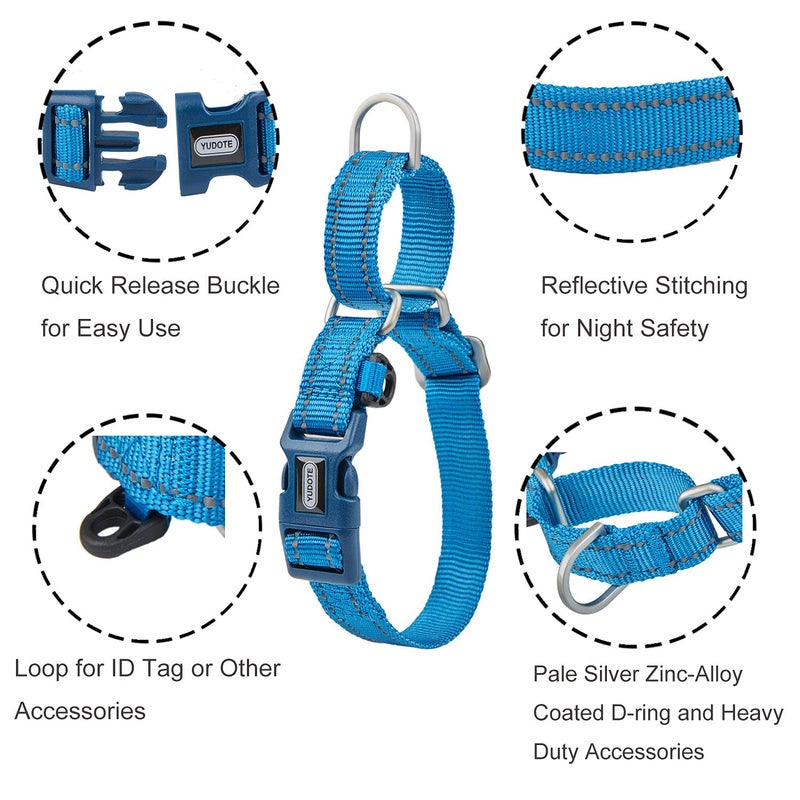 YUDOTE Reflective Martingale Collar for Dogs with Quick Snap Buckle Anti-Pull Nylon Safe Slip Collars for Easy Walking,Blue,Medium - Image 2