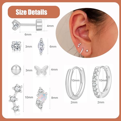 PLOMFOV Gold Flat Back Earrings | Hoop Cartilage Earring Sets for Multiple Piercing | 14K Gold Plated 20G Stud Earrings Stacks for Women | Cartilage Helix Tragus Piercing Silver Tone - Image 5