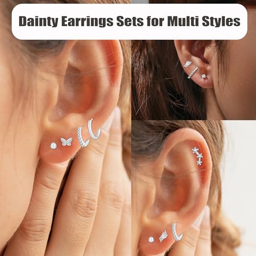 PLOMFOV Gold Flat Back Earrings | Hoop Cartilage Earring Sets for Multiple Piercing | 14K Gold Plated 20G Stud Earrings Stacks for Women | Cartilage Helix Tragus Piercing Silver Tone - Image 4