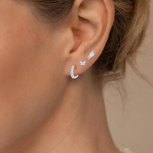 PLOMFOV Gold Flat Back Earrings | Hoop Cartilage Earring Sets for Multiple Piercing | 14K Gold Plated 20G Stud Earrings Stacks for Women | Cartilage Helix Tragus Piercing Silver Tone - Image 3