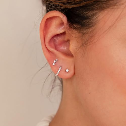 PLOMFOV Gold Flat Back Earrings | Hoop Cartilage Earring Sets for Multiple Piercing | 14K Gold Plated 20G Stud Earrings Stacks for Women | Cartilage Helix Tragus Piercing Silver Tone - Image 2