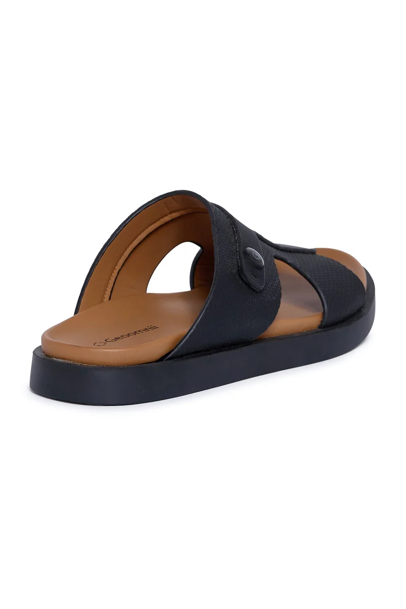 Geoomnii BLACK Geoomnii Men’s Arabic Sandals – Comfortable Casual Leather Slide Sandals for Everyday Wear for Men | Best Price UAE