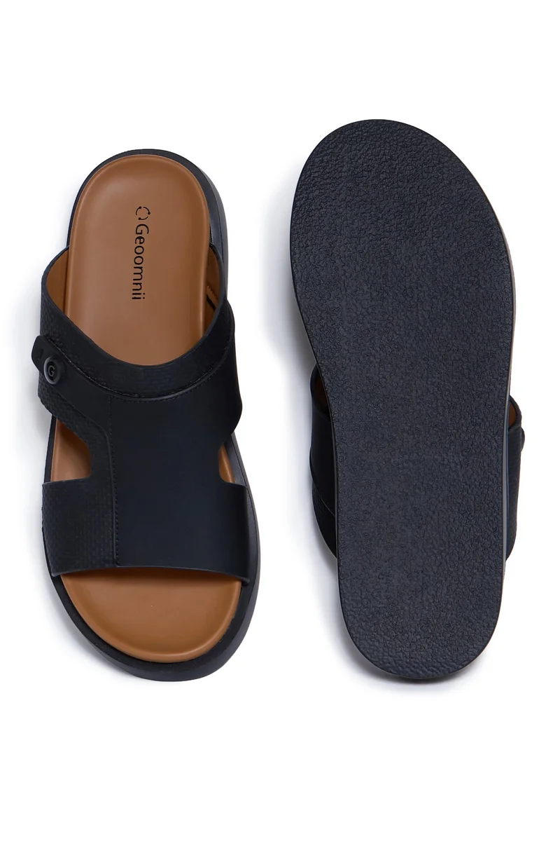 Geoomnii BLACK Geoomnii Men’s Arabic Sandals – Comfortable Casual Leather Slide Sandals for Everyday Wear for Men | Best Price UAE