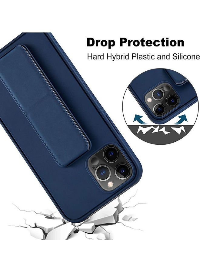 3 في 1 حزام معصم مغناطيسي قبضة اليد مع غطاء خلفي حامل لهاتف Apple iPhone 12 Pro Blue - Image 3