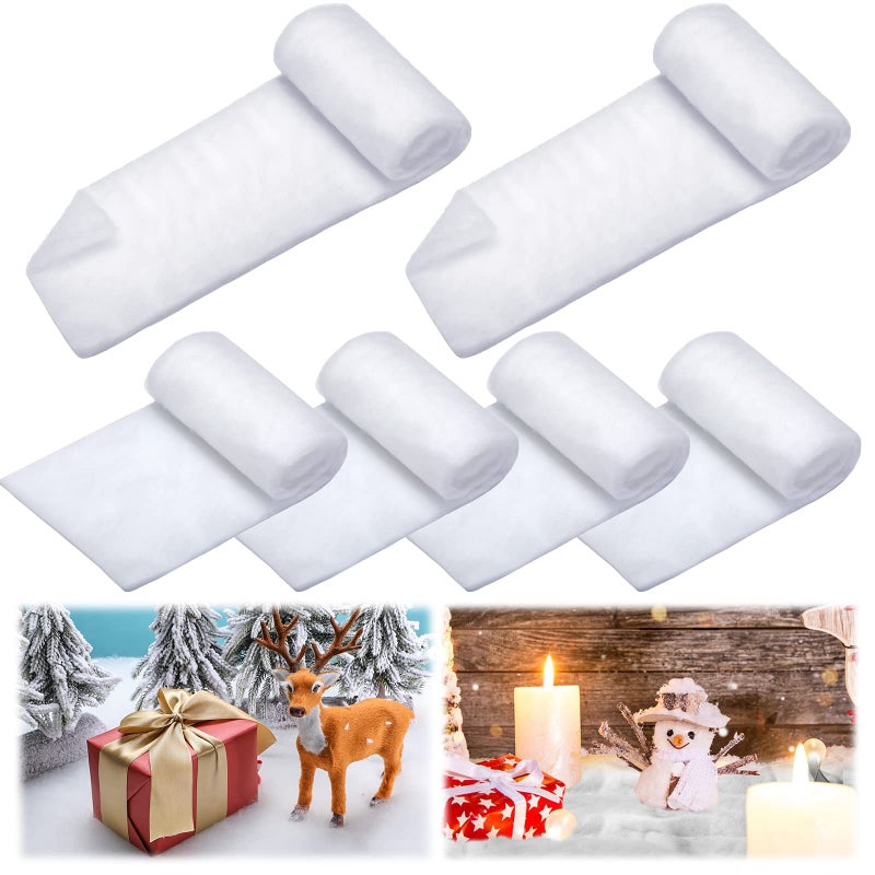 Tatuo 6 Pieces Christmas Snow Blanket Roll Fake Indoor Snow Blanket Artificial Snow Blanket Holiday Decorating Snow for Christmas Decoration Village Displays Under The Christmas Tree