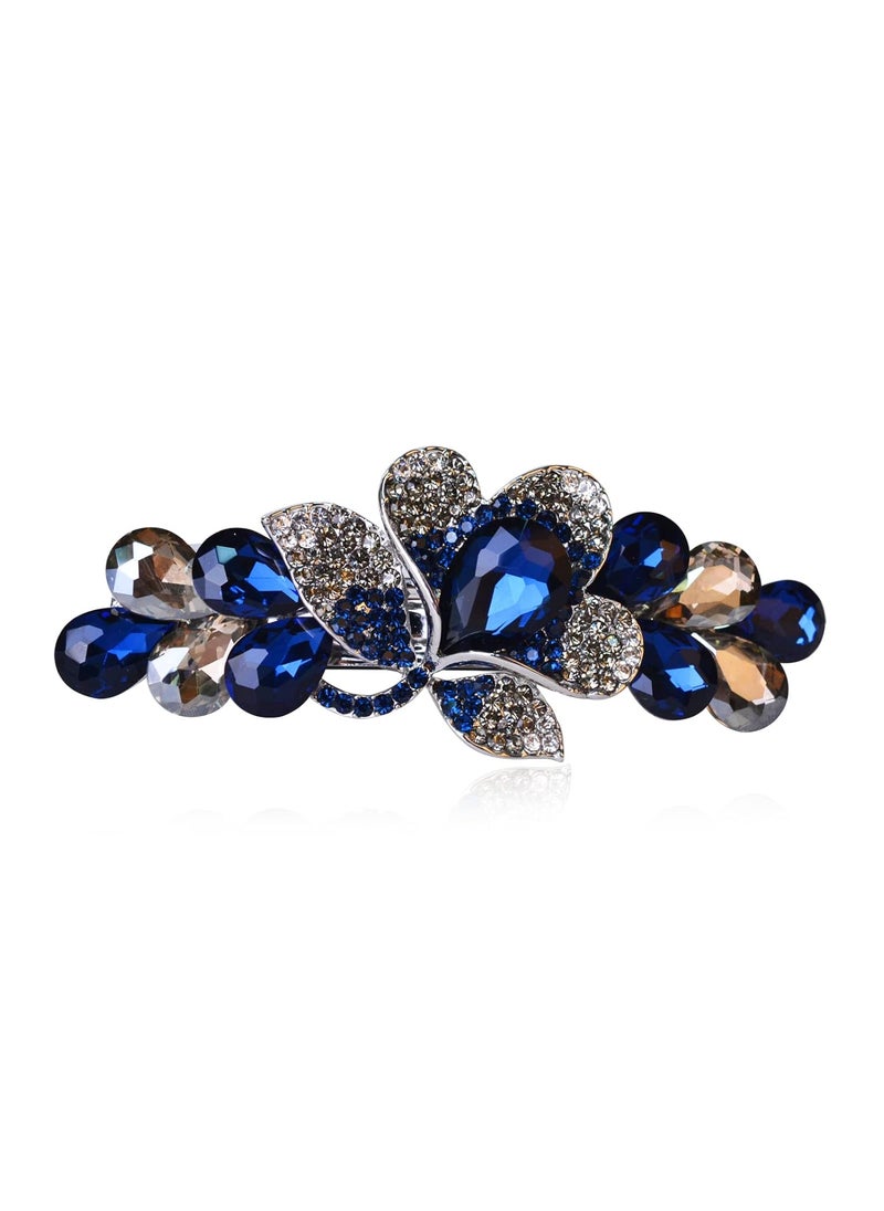 Sankuwen Flower Luxury Jewelry Design Hairpin Rhinestone Hair Barrette ClipStyle CDeep Blue 