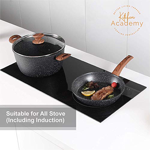 Kitchen Academy Induction Cookware Sets - 12 Piece Cooking Pan Set, Granite Black Nonstick Pots and Pans Set - Image 3