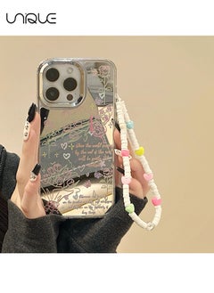 Compatible with iPhone 16 Pro Max Cases - Butterfly Pattern Cases - Rose Pattern Phone Case - Mirror Cases - TPU Drop Protection - With Lanyard