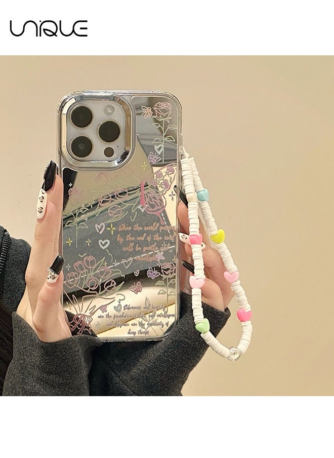 Unique - Compatible with iPhone 16 Pro Max Cases - Butterfly Pattern Cases - Rose Pattern Phone Case - Mirror Cases - TPU Drop Protection - With Lanyard - Image 1