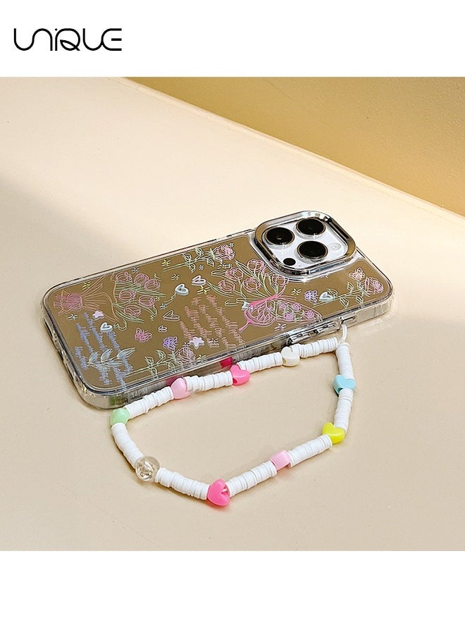 Unique - Compatible with iPhone 16 Pro Max Cases - Butterfly Pattern Cases - Rose Pattern Phone Case - Mirror Cases - TPU Drop Protection - With Lanyard - Image 1