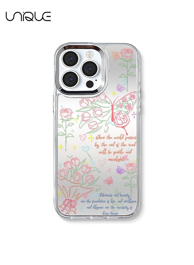 Unique - Compatible with iPhone 16 Pro Max Cases - Butterfly Pattern Cases - Rose Pattern Phone Case - Mirror Cases - TPU Drop Protection - With Lanyard - Image 1