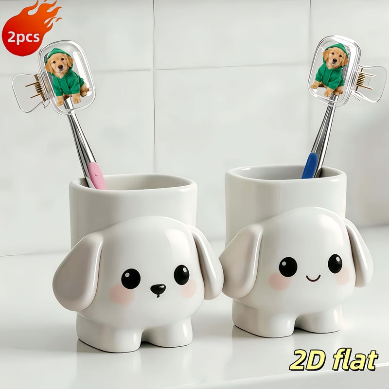 2pcs Cute Golden Retriever Puppy Pattern Portable Toothbrush Head Cover Protector Holder Storage Case Pet Dog Themed Bathroom Decor For Home Travel Outdoor Daily Use - Image 1