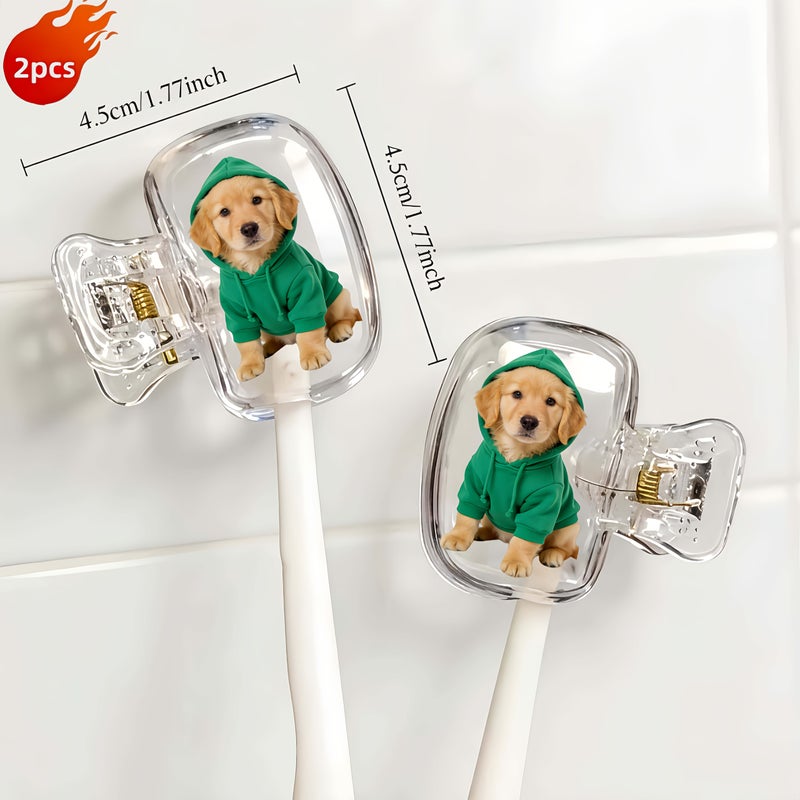 2pcs Cute Golden Retriever Puppy Pattern Portable Toothbrush Head Cover Protector Holder Storage Case Pet Dog Themed Bathroom Decor For Home Travel Outdoor Daily Use - Image 3