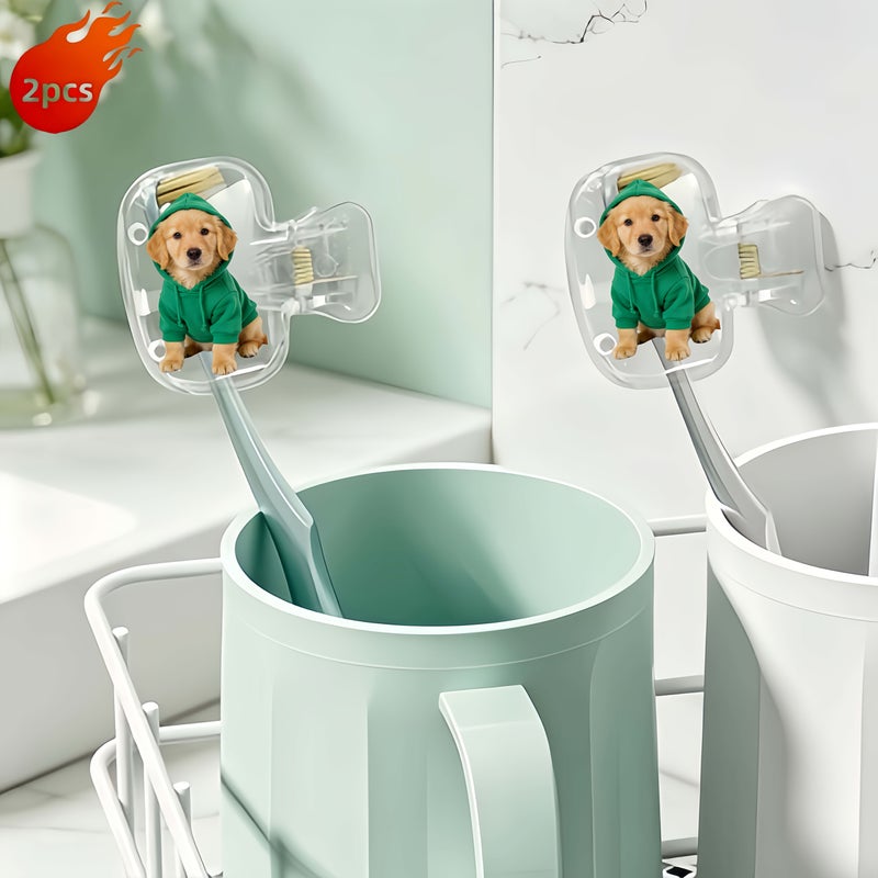 2pcs Cute Golden Retriever Puppy Pattern Portable Toothbrush Head Cover Protector Holder Storage Case Pet Dog Themed Bathroom Decor For Home Travel Outdoor Daily Use - Image 5