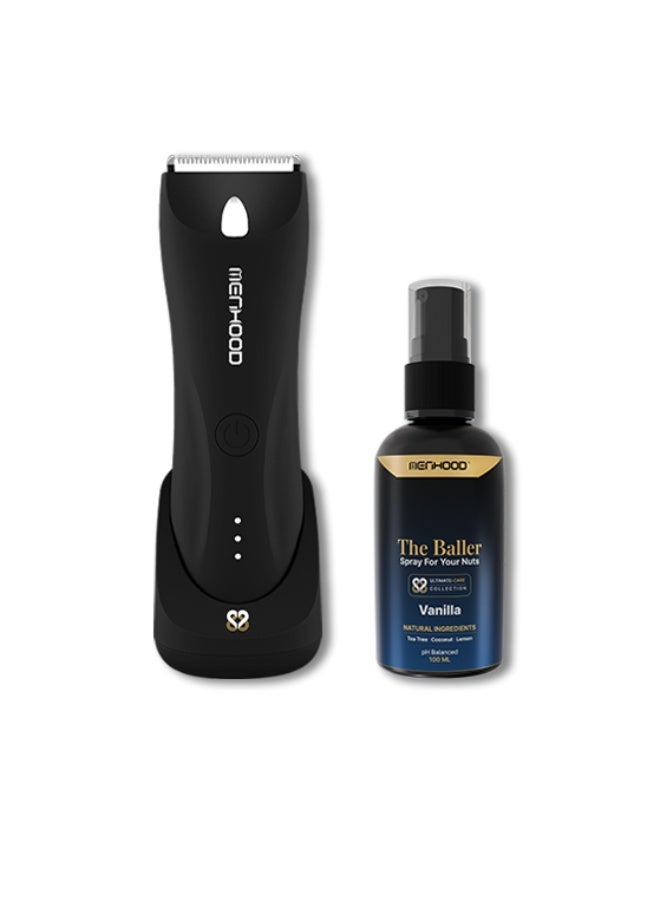 MENHOOD Grooming Trimmer 1.0 Pro & The Baller Intimate Hygiene Spray for Men | Waterproof Body Hair Trimmer, 150 Min Runtime, LED Light | Anti-Odour Below-The-Waist Freshness Spray - Image 1