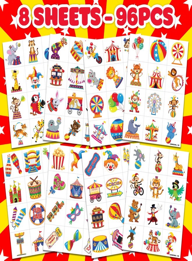 91TATTOOS 96 Pre Cut Temporary Tattoos Circus Clown Kids Souvenirs Accessories and Decorations for Birthday Party Adorable Tattoos - Image 3